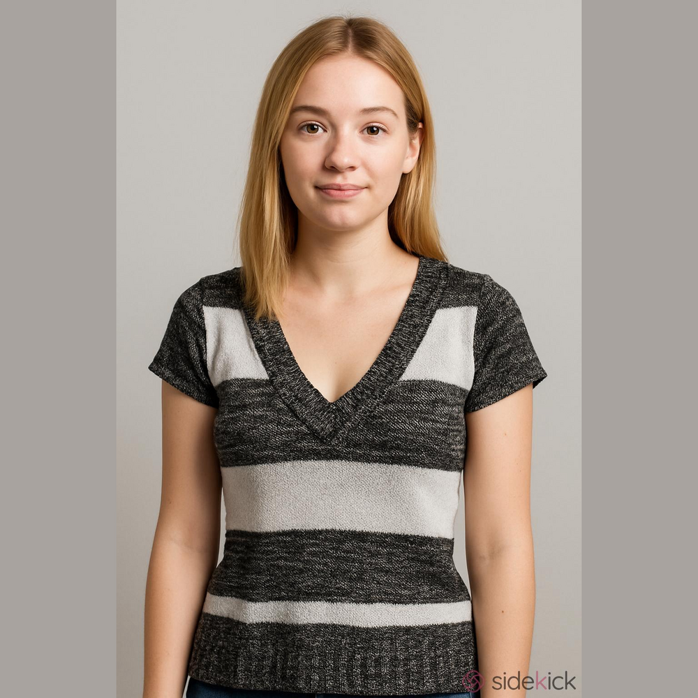 Red Paint Black and White Knit V-Neck Top